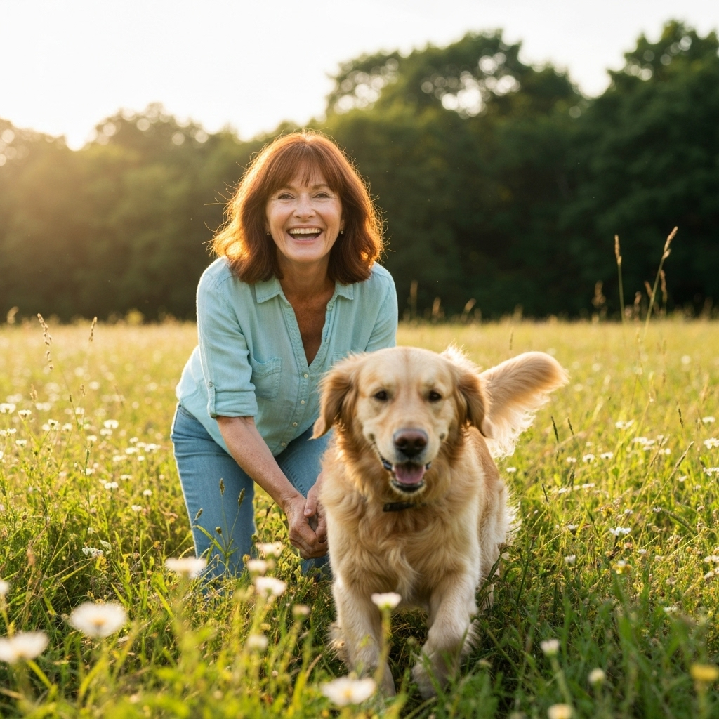 Realistic life cycle showing a girl growing up with her pet companion from childhood to adulthood, demonstrating the lifelong bond and different life stages